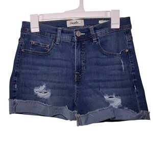 Angels‎ Forever Young Womens Retro Distressed Cuffed Denim Shorts Blue Size 6